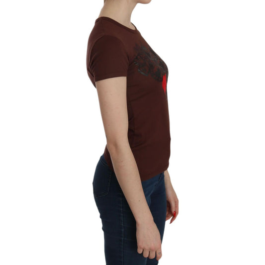 Exte Chic Brown Heart Print Crew Neck Top Exte Rosy Brown