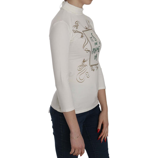 Exte Chic White Printed Turtle Neck Blouse Exte Gray