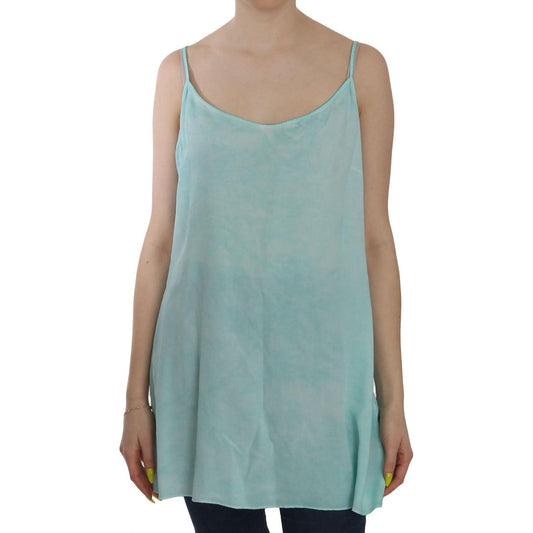 Ermanno Scervino Elegant Spaghetti Strap Sleeveless Blue Top Ermanno Scervino Dark Sea Green