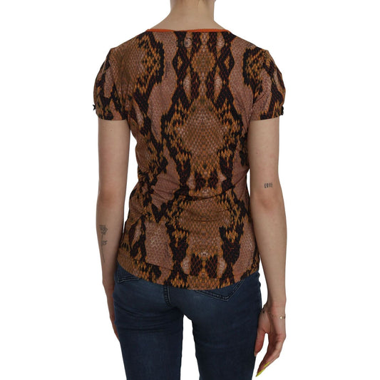 Just Cavalli Alluring Brown Snake Skin Pattern Blouse Just Cavalli Dark Slate Gray