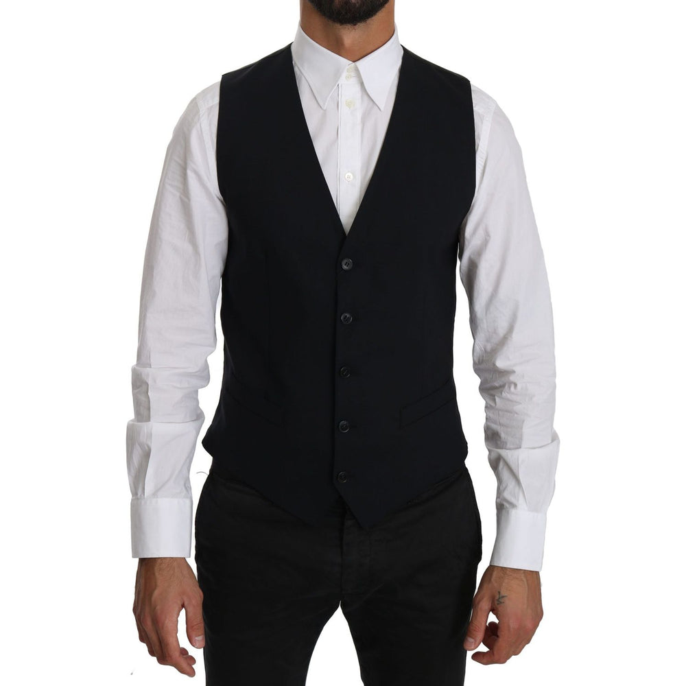 Dolce & Gabbana Elegant Blue Formal Wool-Blend Dress Vest Dolce & Gabbana Black