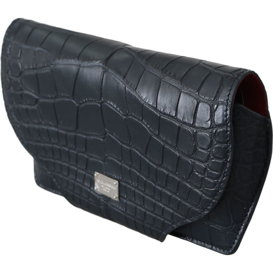 Dolce & Gabbana Elegant Blue Crocodile Leather Eyewear Pouch leather accessories Dolce & Gabbana Dark Slate Gray