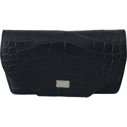 Dolce & Gabbana Elegant Blue Crocodile Leather Eyewear Pouch leather accessories Dolce & Gabbana Dark Slate Gray