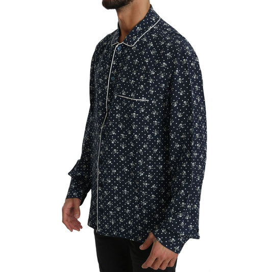 Dolce & Gabbana Silken Elegance: Blue Skull Print Lounge Shirt Dolce & Gabbana Black