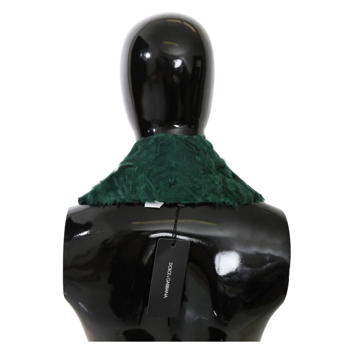 Dolce & Gabbana Green Fur Shoulder Collar Wrap Lambskin Scarf