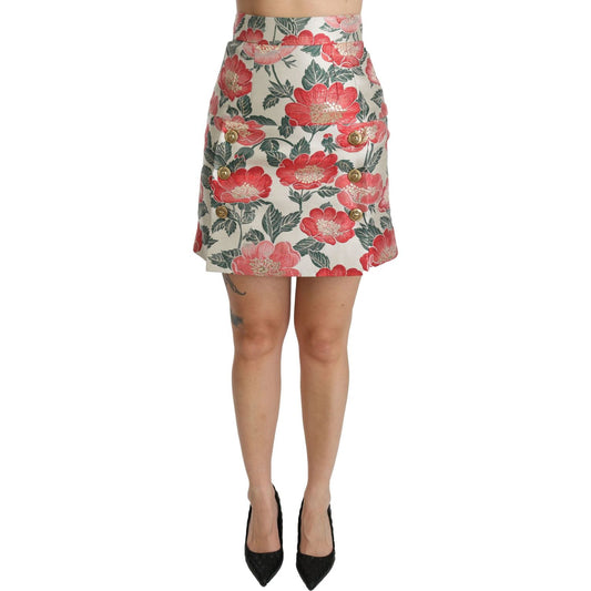 Dolce & Gabbana Elegant White Floral High Waist Skirt Dolce & Gabbana Rosy Brown