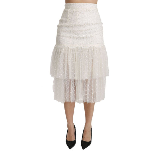 Dolce & Gabbana Elegant White Lace High-Waist Skirt Dolce & Gabbana Light Gray