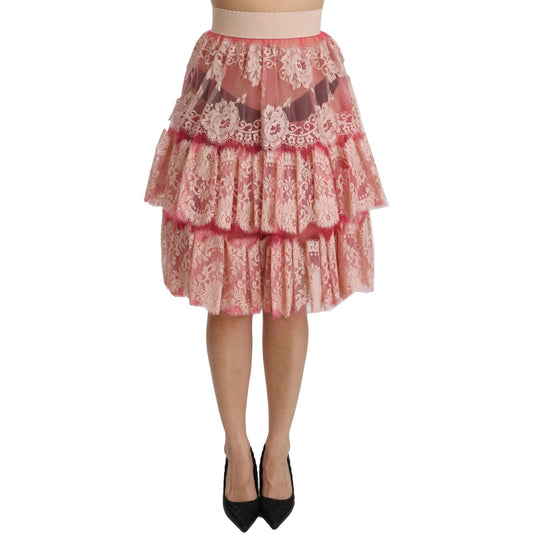 Dolce & Gabbana Elegant Pink Lace High-Waist Skirt Dolce & Gabbana Rosy Brown