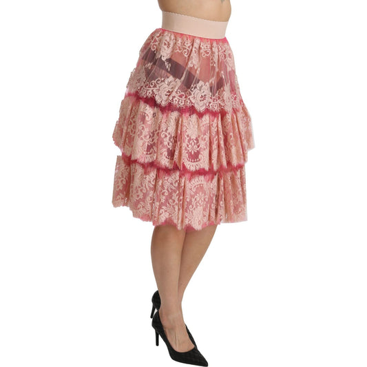 Dolce & Gabbana Elegant Pink Lace High-Waist Skirt Dolce & Gabbana Rosy Brown