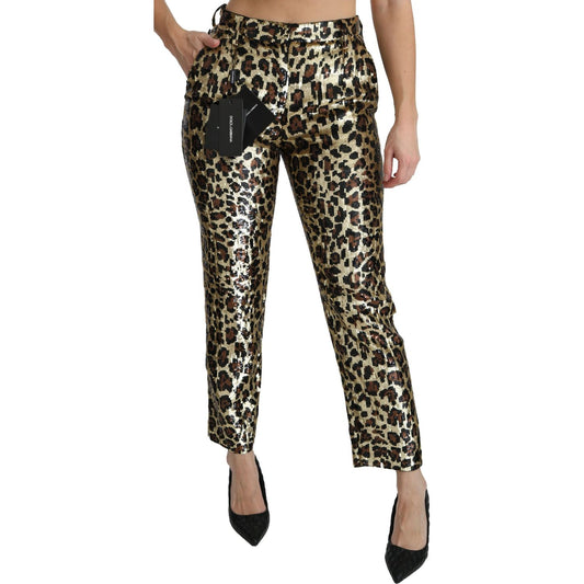 Dolce & Gabbana Chic High Waist Leopard Sequin Pants Dolce & Gabbana Dark Slate Gray
