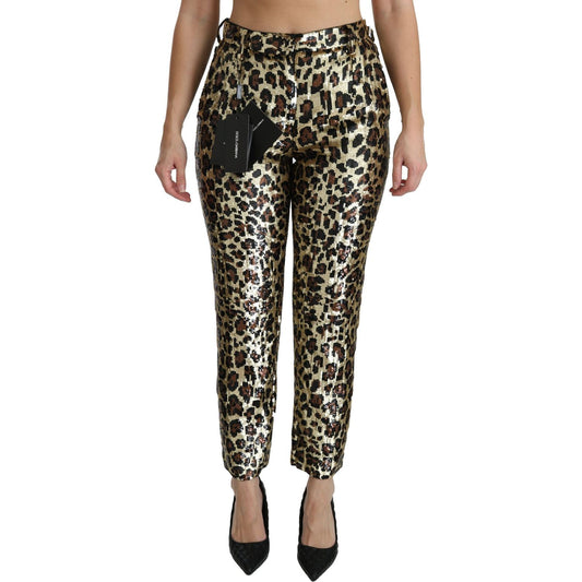Dolce & Gabbana Chic High Waist Leopard Sequin Pants Dolce & Gabbana Dark Slate Gray