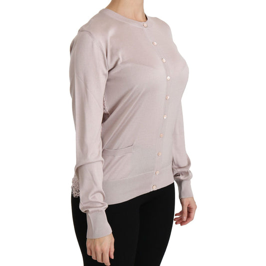 Dolce & Gabbana Silk Blend Pink Crew Neck Cardigan Dolce & Gabbana Gray