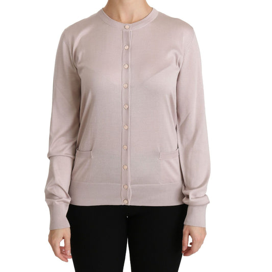 Dolce & Gabbana Silk Blend Pink Crew Neck Cardigan Dolce & Gabbana Gray