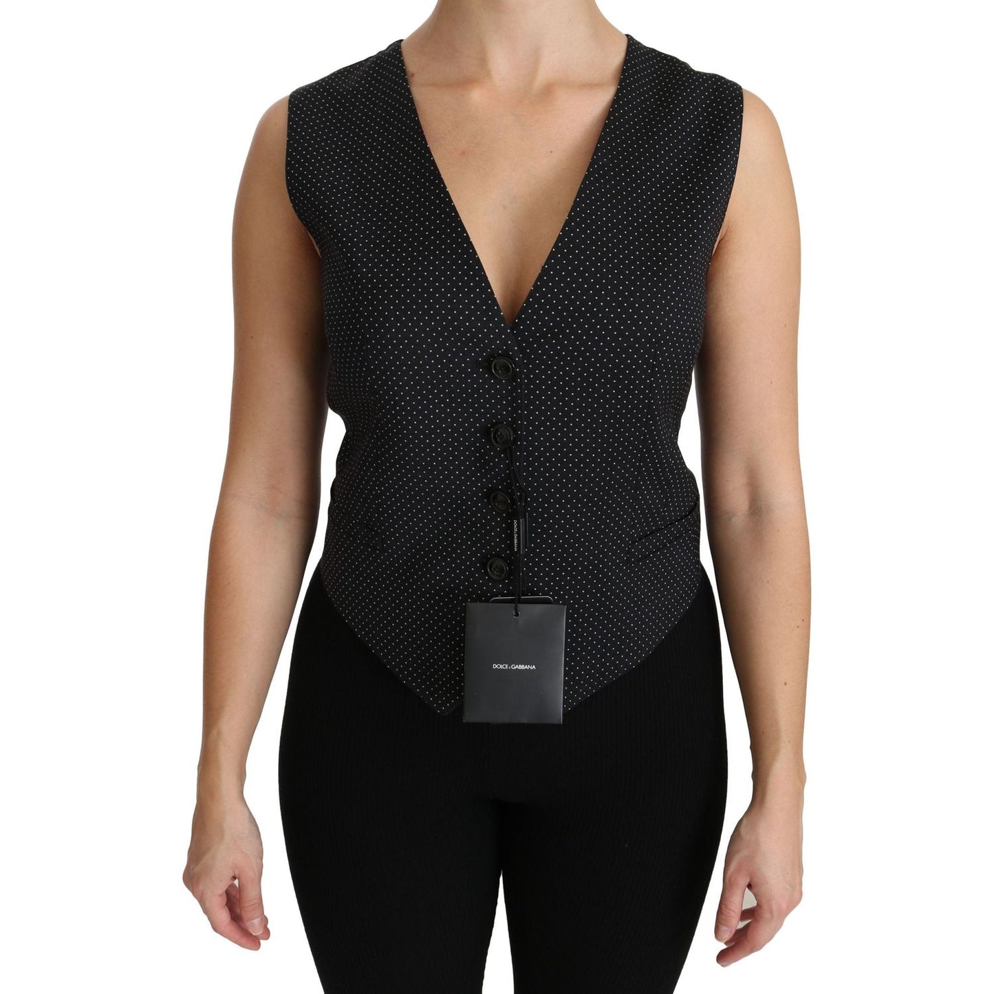 Dolce & Gabbana Black Dotted Waistcoat Vest Blouse Top