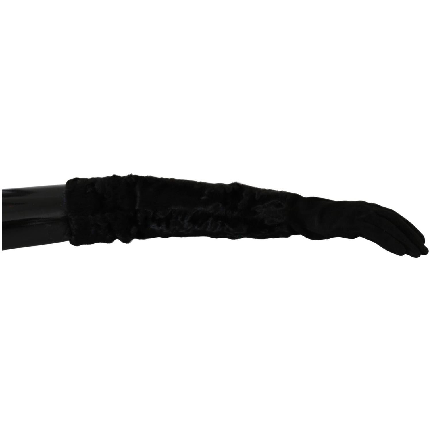 Dolce & Gabbana Black Elbow Length Mitten Suede Fur Gloves