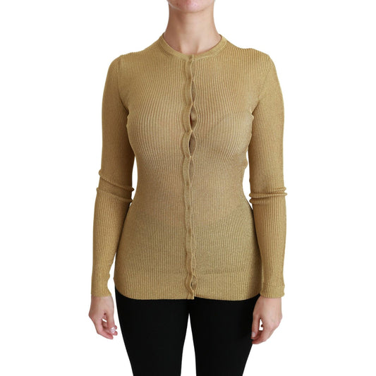 Dolce & Gabbana Elegant Long Sleeve Gold Cardigan Dolce & Gabbana Rosy Brown