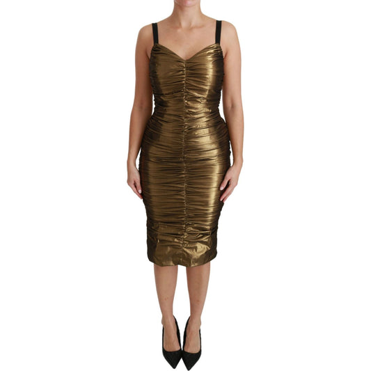 Dolce & Gabbana Gold Stretch Lame Ruched Dress Dolce & Gabbana Dark Olive Green