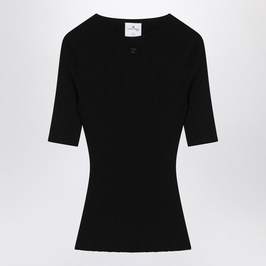 Courreges Courrèges Black ribbed sweater in cotton and wool 125MPU130FI0049/Q_COURR-9999_323