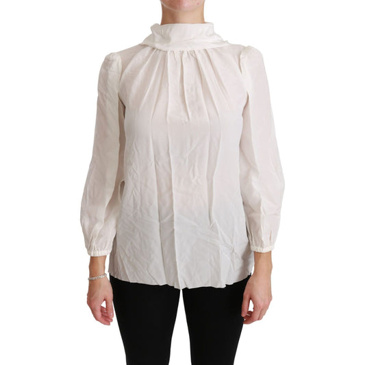Dolce & Gabbana Elegant White Silk Turtle Neck Blouse Dolce & Gabbana Gray