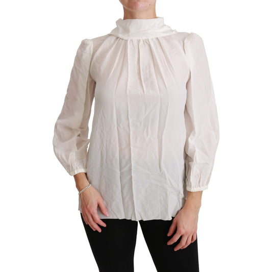 Dolce & Gabbana Elegant White Silk Turtle Neck Blouse Dolce & Gabbana Gray