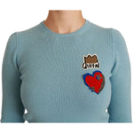 Dolce & Gabbana Blue Wool Queen Heart Pullover Sweater TSH4416-36