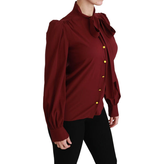 Dolce & Gabbana Elegant Maroon Silk Blend Polo Blouse Dolce & Gabbana Black