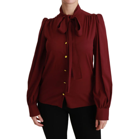 Dolce & Gabbana Elegant Maroon Silk Blend Polo Blouse Dolce & Gabbana Black