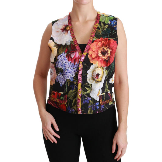 Dolce & Gabbana Multicolor Brocade Floral Sleeveless Vest Dolce & Gabbana Black