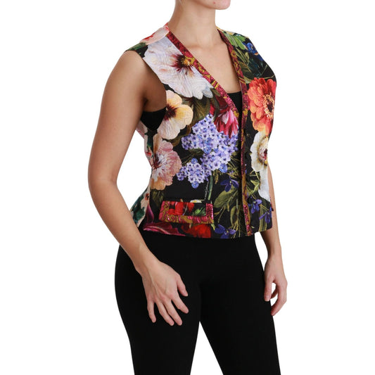 Dolce & Gabbana Multicolor Brocade Floral Sleeveless Vest Dolce & Gabbana Tan