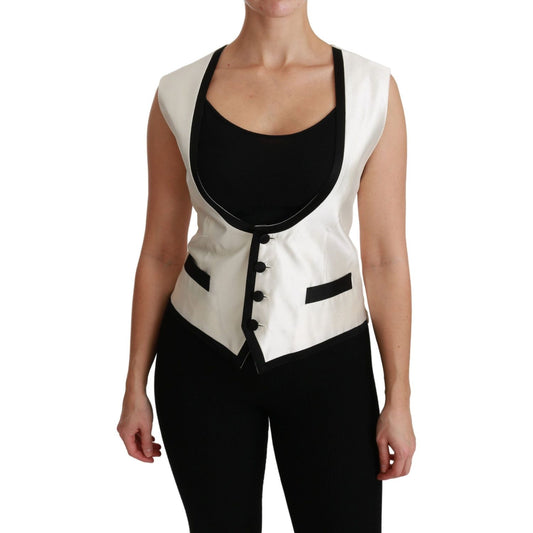 Dolce & Gabbana Elegant Silk Sleeveless Vest in Black & White Dolce & Gabbana Tan