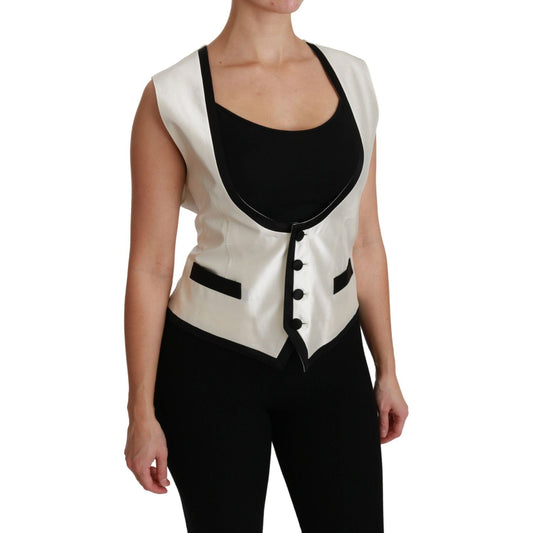 Dolce & Gabbana Elegant Silk Sleeveless Vest in Black & White Dolce & Gabbana Rosy Brown