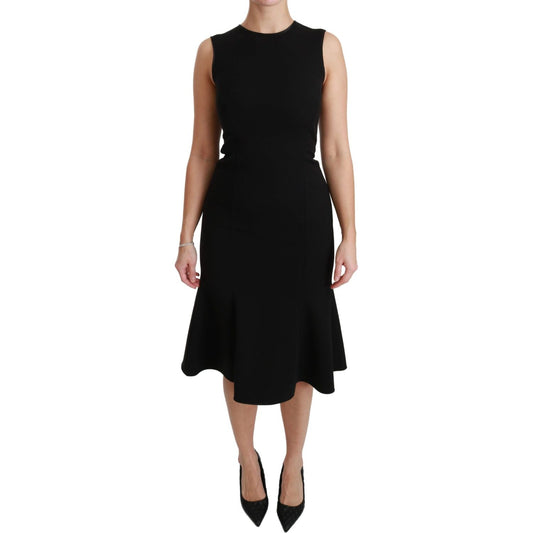 Dolce & Gabbana Black Fit Flare Wool Stretch Sheath Dress DR2453-36