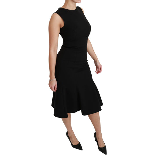 Dolce & Gabbana Black Fit Flare Wool Stretch Sheath Dress DR2453-36