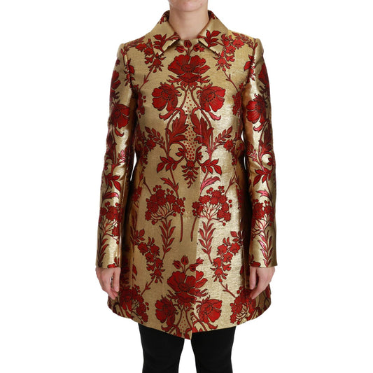 Dolce & Gabbana Elegant Gold Floral Brocade Trench Coat Dolce & Gabbana Saddle Brown