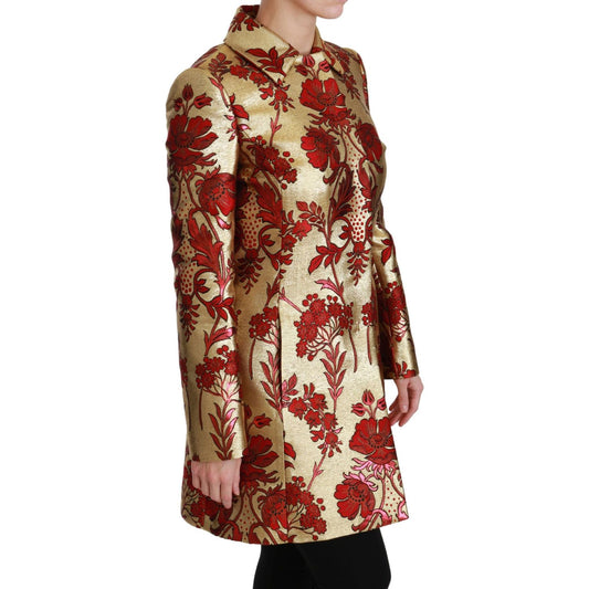 Dolce & Gabbana Elegant Gold Floral Brocade Trench Coat Dolce & Gabbana Saddle Brown
