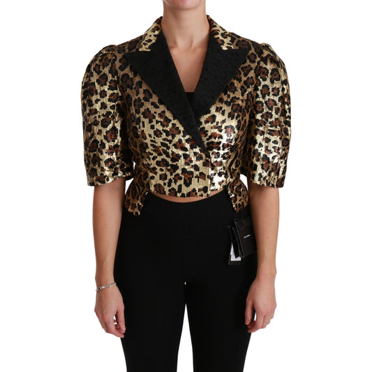 Dolce & Gabbana Gold Leopard Print Short Sleeve Blazer Coats & Jackets Dolce & Gabbana Rosy Brown