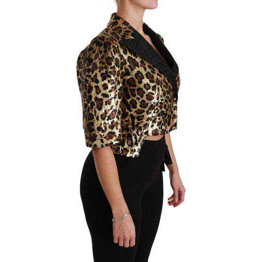Dolce & Gabbana Gold Leopard Print Short Sleeve Blazer Coats & Jackets Dolce & Gabbana Rosy Brown