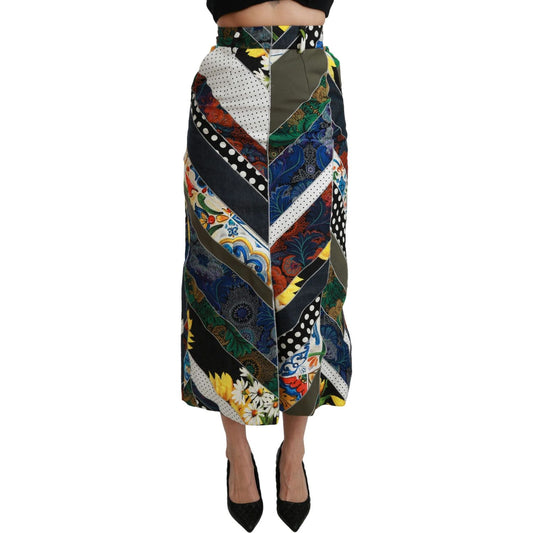 Dolce & Gabbana Elegant Geometric Print High-Waist Skirt Dolce & Gabbana Tan