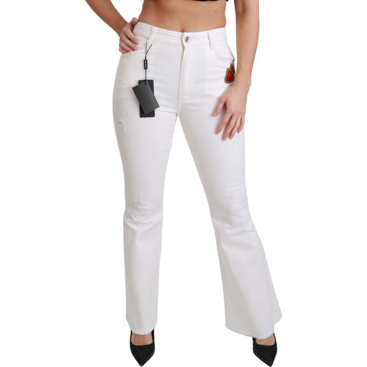 Dolce & Gabbana Chic Flared Mid Waist Embroidered Pants Dolce & Gabbana Light Gray