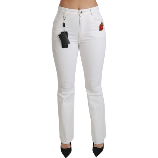 Dolce & Gabbana Chic Flared Mid Waist Embroidered Pants Dolce & Gabbana Light Gray