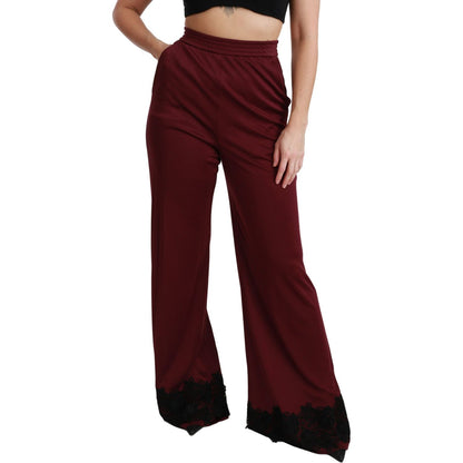 Dolce & Gabbana Black Lace High Waist Wide Leg Maroon Pants Jeans & Pants