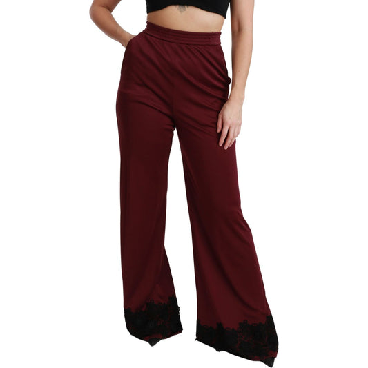 Dolce & Gabbana Elegant Maroon High Waist Wide Leg Trousers Jeans & Pants Dolce & Gabbana Black