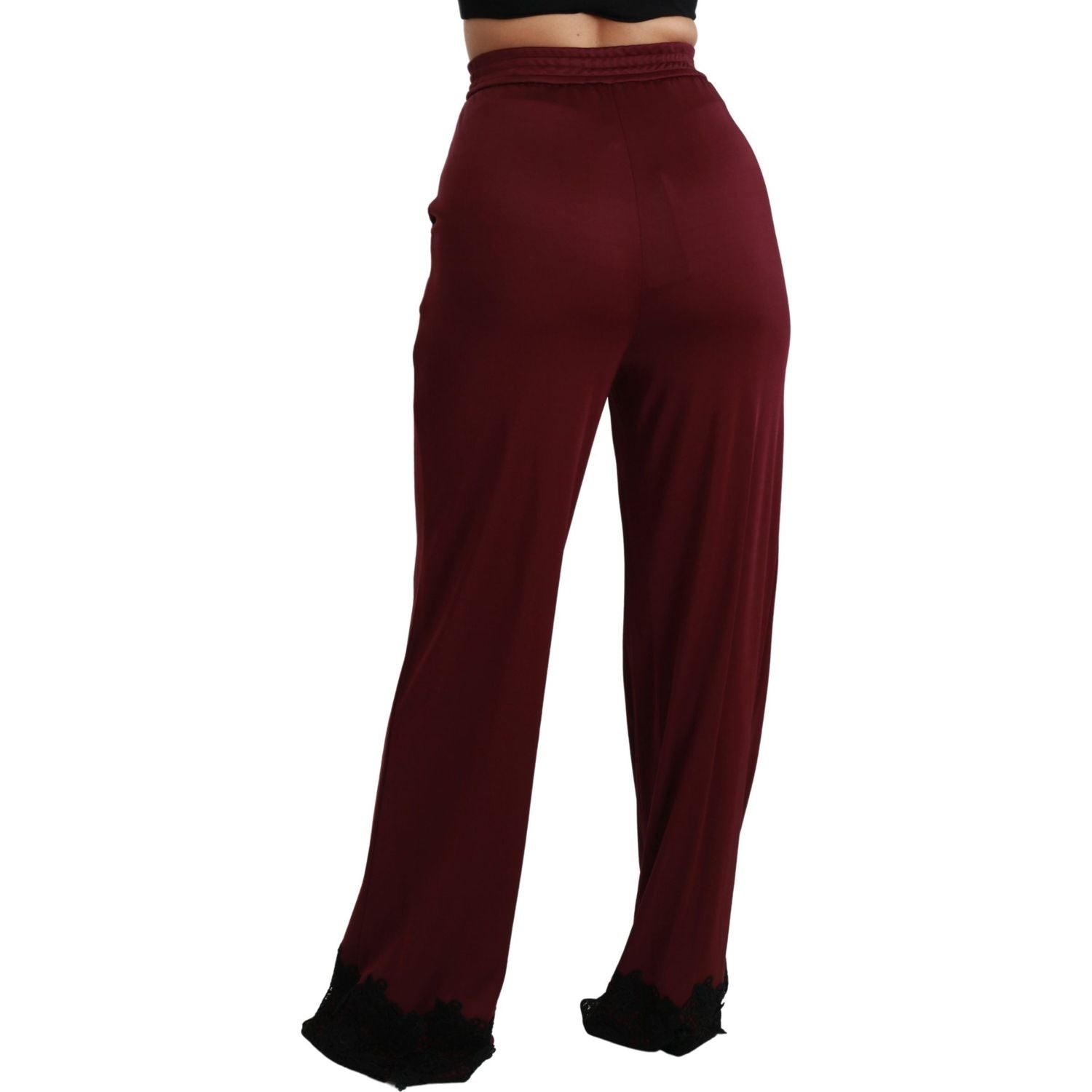 Dolce & Gabbana Black Lace High Waist Wide Leg Maroon  Pants