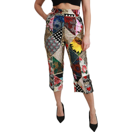 Dolce & Gabbana Elegant High Waist Cropped Silk Blend Trousers Dolce & Gabbana Dim Gray