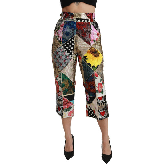 Dolce & Gabbana Elegant High Waist Cropped Silk Blend Trousers Dolce & Gabbana Dim Gray