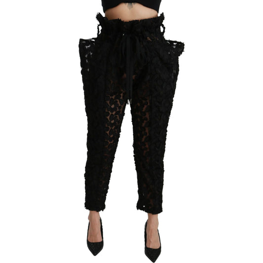 Dolce & Gabbana Chic Tapered High Waist Lace Pants Jeans & Pants Dolce & Gabbana Black