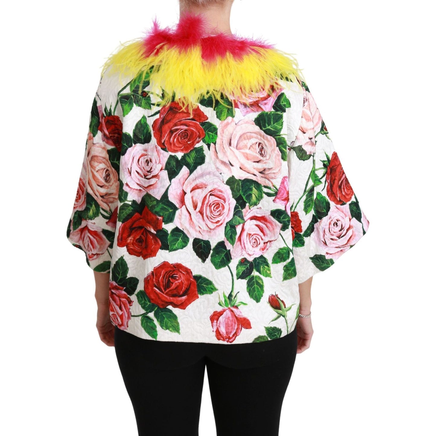 Dolce & Gabbana Elegant Floral Cape Jacket with Fur Details Coats & Jackets Dolce & Gabbana Dark Slate Gray
