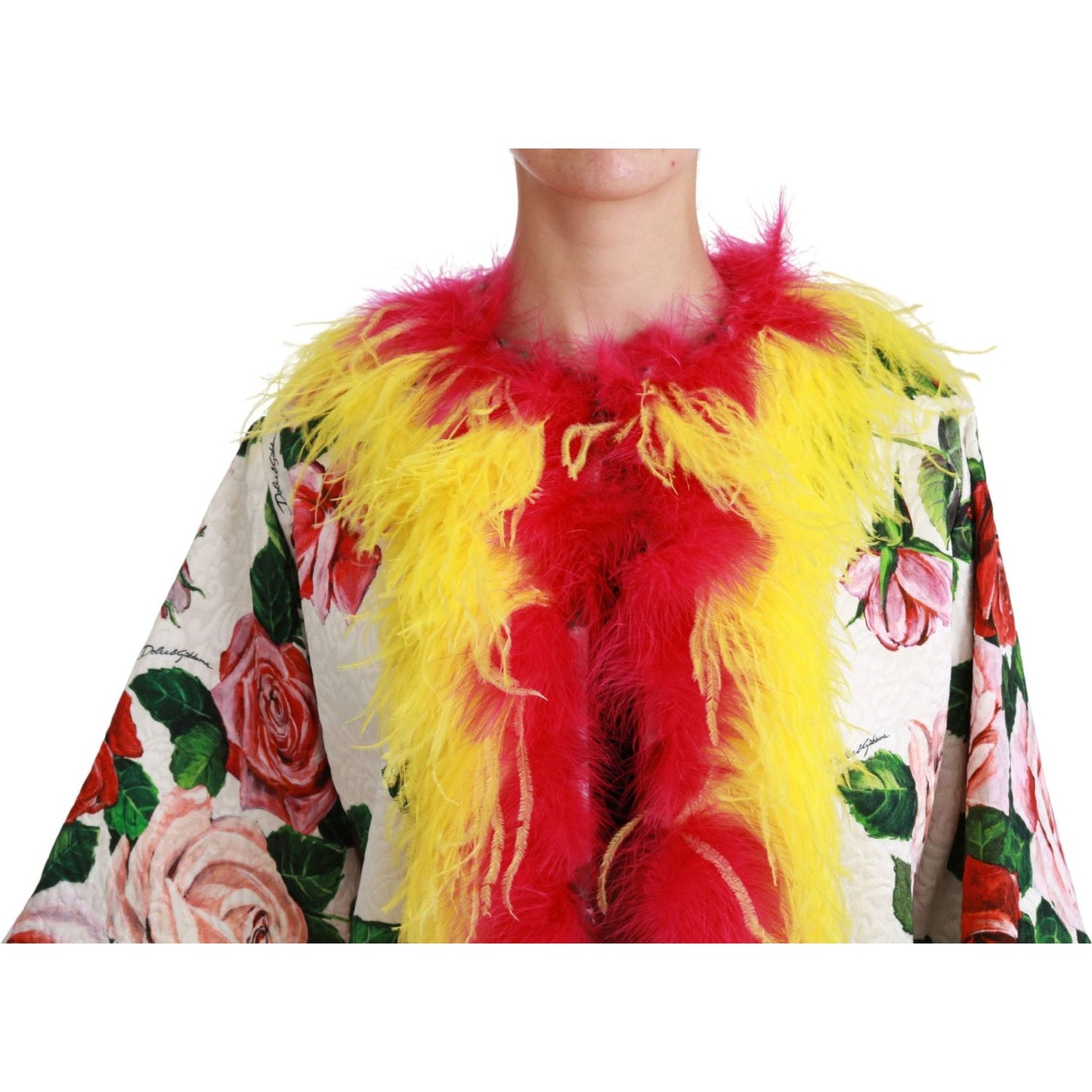 Dolce & Gabbana Elegant Floral Cape Jacket with Fur Details Coats & Jackets Dolce & Gabbana Dark Khaki