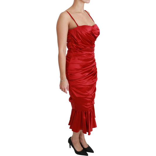 Dolce & Gabbana Exquisite Red Silk Fit and Flare Midi Dress Dolce & Gabbana Brown