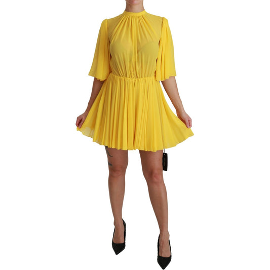 Dolce & Gabbana Silk Pleated A-line Mini Dress in Sunshine Yellow Dolce & Gabbana Goldenrod